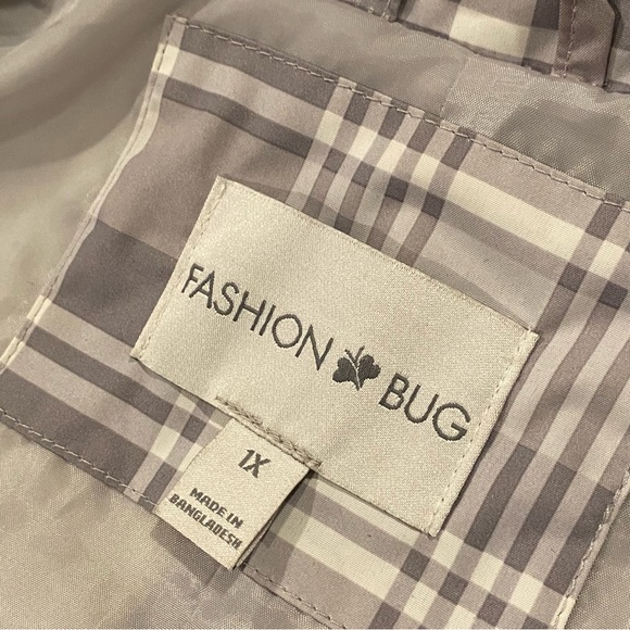 Vintage Fashion Bug Trench Coat Women’s Plus Size 1X Gray Plaid Rain Jacket - Picture 7 of 15